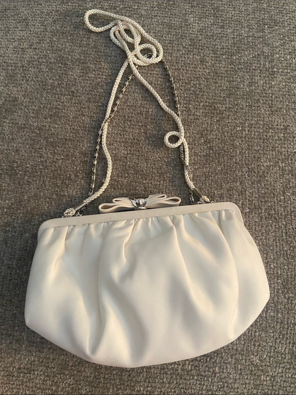 Kate Landry Cream Bow-Top Evening Clutch with Chain Strap